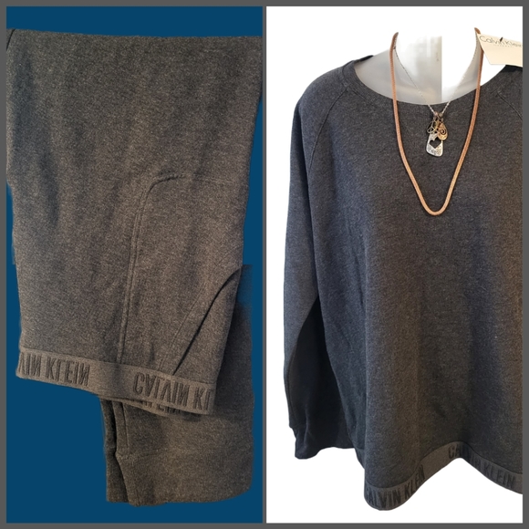 NWT Calvin Klein Charcoal CrewNeck XL Jogger Set~ MSRP $108. - Picture 3 of 3